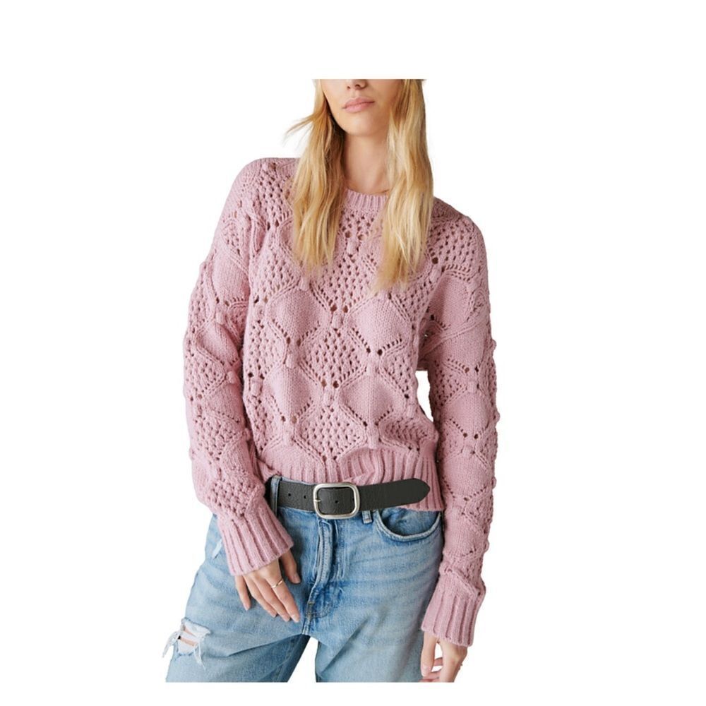 Lucky Brand Women's Open-Stitch Pullover Pink Sweater Size Medium